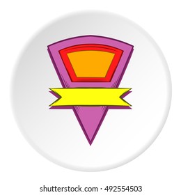 Triangular label icon in cartoon style on white circle background. Design symbol vector illustration