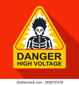 Triangular Label Man Electric Shock. Carefully High Voltage. Flat Vector Illustration.