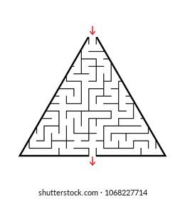 Triangular labyrinth with an input and an exit. Simple flat vector illustration isolated on white background