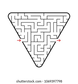 Triangular labyrinth with an input and an exit. Simple flat vector illustration isolated on white background