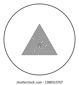 Triangular labyrinth Maze conundrum Labyrinth conundrum icon in circle round outline black