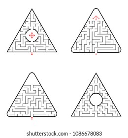 Triangular labyrinth. A set of four options. Simple flat vector illustration isolated on white background