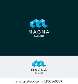 Triangular letter m abstract logo icon design template vector