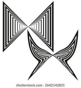 Triangular line illusion. Optical tunnel shape. Bold graphic geometry. Vector stripe depth.