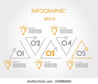 triangular linear infographic with bulbs. infographic concept.