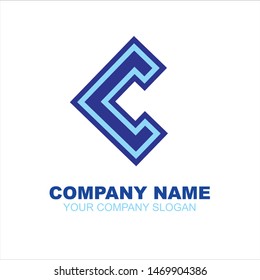 Triangular logo design that forms the letter C. Logo design in blue gradation.
