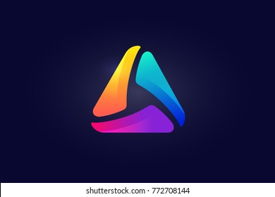 triangular logo for Internet company.Triangular multimedia logotype. Color Penrose triangle technology company symbol design set