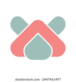 El logotipo triangular parece una bola de masa hervida en colores azul pastel y rosa