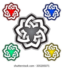 Triangular logo template in Celtic knots style. Stylish tattoo symbol. Silver ornament for jewelry design and samples of other colors.