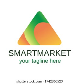 Triangular logotype with orange and green abstract geometric shapes. Colorful logo in modern style. 