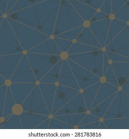 Triangular low poly style geometric network pattern on dark background. Vector graphic illustration template.