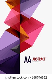 Triangular low poly vector a4 size geometric abstract template. Multicolored triangles on light background, futuristic techno or business design