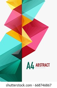 Triangular low poly vector a4 size geometric abstract template. Multicolored triangles on light background, futuristic techno or business design