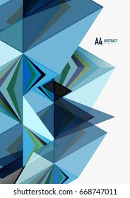 Triangular low poly vector a4 size geometric abstract template. Multicolored triangles on light background, futuristic techno or business design