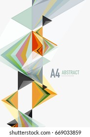 Triangular low poly vector a4 size geometric abstract template. Multicolored triangles on light background, futuristic techno or business design