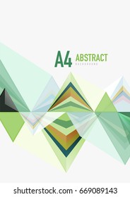 Triangular low poly vector a4 size geometric abstract template. Multicolored triangles on light background, futuristic techno or business design