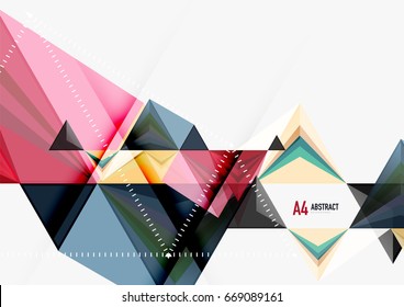 Triangular low poly vector a4 size geometric abstract template. Multicolored triangles on light background, futuristic techno or business design