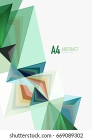 Triangular low poly vector a4 size geometric abstract template. Multicolored triangles on light background, futuristic techno or business design