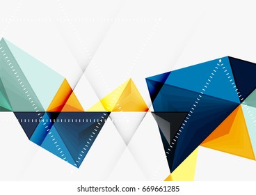 Modelo abstrato geométrico triangular baixo poli vetor a4. Triângulos multicoloridos em fundo claro, tecnologia futurista ou design de negócios