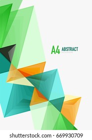 Triangular low poly vector a4 size geometric abstract template. Multicolored triangles on light background, futuristic techno or business design