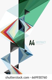 Triangular low poly vector a4 size geometric abstract template. Multicolored triangles on light background, futuristic techno or business design