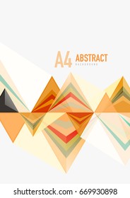 Triangular low poly vector a4 size geometric abstract template. Multicolored triangles on light background, futuristic techno or business design