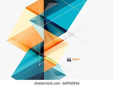 Triangular low poly vector a4 size geometric abstract template. Multicolored triangles on light background, futuristic techno or business design