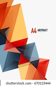 Triangular low poly vector a4 size geometric abstract template. Multicolored triangles on light background, futuristic techno or business design