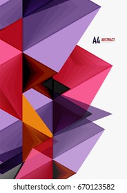 Triangular low poly vector a4 size geometric abstract template. Multicolored triangles on light background, futuristic techno or business design
