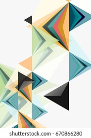 Triangular low poly vector a4 size geometric abstract template. Multicolored triangles on light background, futuristic techno or business design