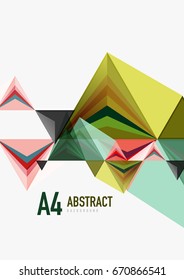 Triangular low poly vector a4 size geometric abstract template. Multicolored triangles on light background, futuristic techno or business design