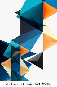 Triangular low poly vector a4 size geometric abstract template. Multicolored triangles on light background, futuristic techno or business design