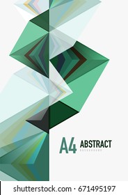 Triangular low poly vector a4 size geometric abstract template. Multicolored triangles on light background, futuristic techno or business design