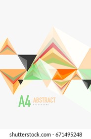 Triangular low poly vector a4 size geometric abstract template. Multicolored triangles on light background, futuristic techno or business design