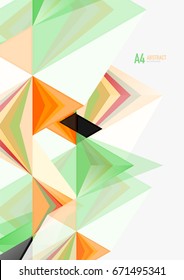 Triangular low poly vector a4 size geometric abstract template. Multicolored triangles on light background, futuristic techno or business design
