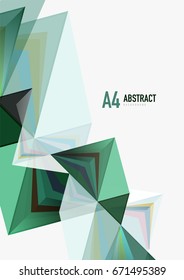 Triangular low poly vector a4 size geometric abstract template. Multicolored triangles on light background, futuristic techno or business design