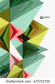 Triangular low poly vector a4 size geometric abstract template. Multicolored triangles on light background, futuristic techno or business design