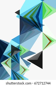 Triangular low poly vector a4 size geometric abstract template. Multicolored triangles on light background, futuristic techno or business design