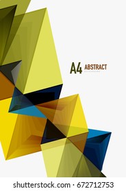Triangular low poly vector a4 size geometric abstract template. Multicolored triangles on light background, futuristic techno or business design