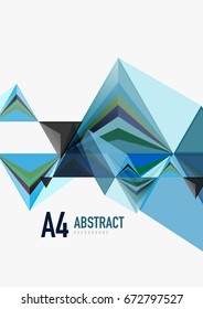 Triangular low poly vector a4 size geometric abstract template. Multicolored triangles on light background, futuristic techno or business design