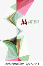Triangular low poly vector a4 size geometric abstract template. Multicolored triangles on light background, futuristic techno or business design