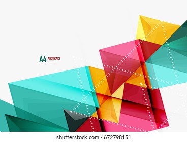 Triangular low poly vector a4 size geometric abstract template. Multicolored triangles on light background, futuristic techno or business design