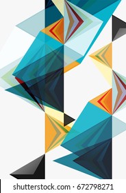 Triangular low poly vector a4 size geometric abstract template. Multicolored triangles on light background, futuristic techno or business design