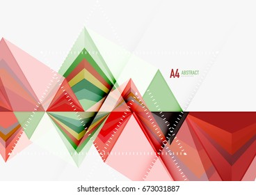 Triangular low poly vector a4 size geometric abstract template. Multicolored triangles on light background, futuristic techno or business design