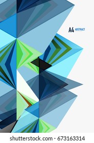 Triangular low poly vector a4 size geometric abstract template. Multicolored triangles on light background, futuristic techno or business design