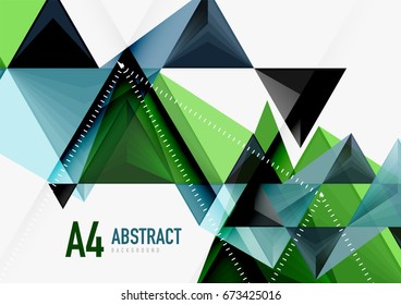 Triangular low poly vector a4 size geometric abstract template. Multicolored triangles on light background, futuristic techno or business design