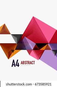 Triangular low poly vector a4 size geometric abstract template. Multicolored triangles on light background, futuristic techno or business design
