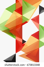 Triangular low poly vector a4 size geometric abstract template. Multicolored triangles on light background, futuristic techno or business design