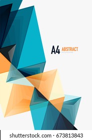 Triangular low poly vector a4 size geometric abstract template. Multicolored triangles on light background, futuristic techno or business design