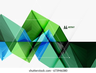 Triangular low poly vector a4 size geometric abstract template. Multicolored triangles on light background, futuristic techno or business design